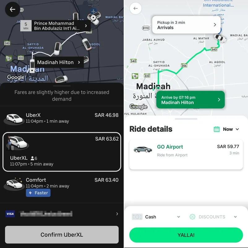 uber careem bandara masjid nabawi